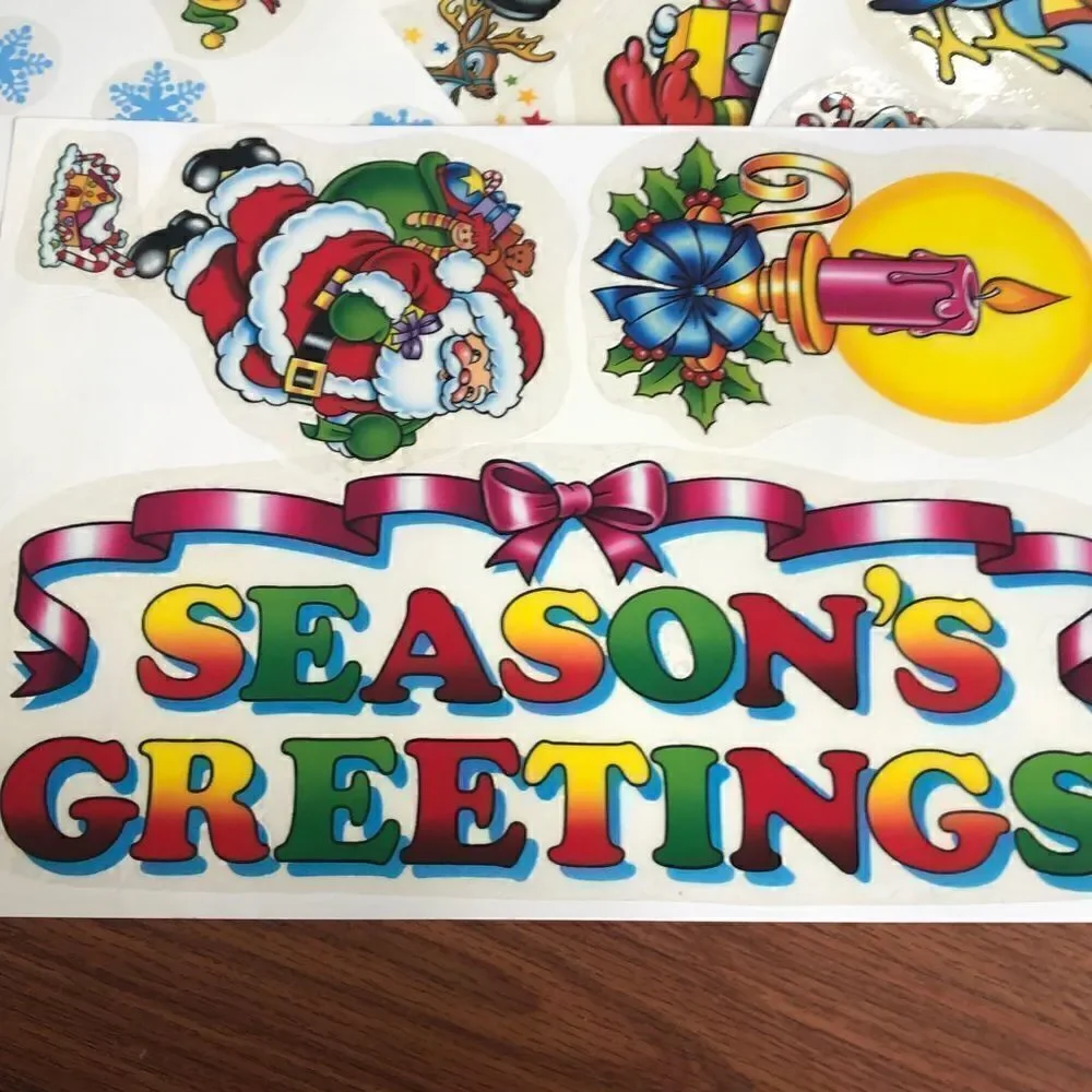 Vintage 70s 80s vinyl decal ￼ Christmas window stick on vinyl Five sheets